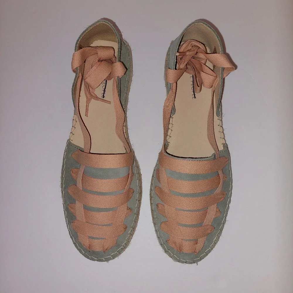 Free People Heat Wave Wrap Espadrille Green Salmon Womens Size 40/9-9.5